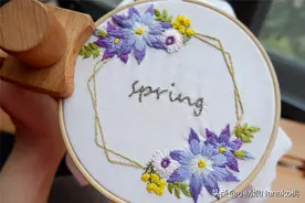 春的样子是什么？是花都开好了充满希望，花环花框刺绣教程图片