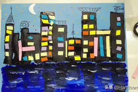 儿童创意美术教学：滨江城市夜色风景画图片