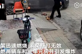 一男子嫌柳絮多用打火机焚烧，导致小区内两辆车和一间单元房爆炸图片