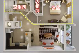 卧室+衣帽间+卫生间，4种方案将功能区整合，实现户型的最优布局图片