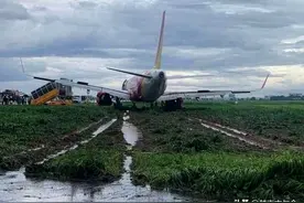 胡志明市机场突然停止运营，全因发生特大事故，飞机降落偏离跑道图片