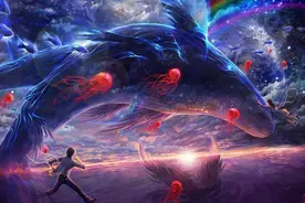 水彩星空梦幻鲸鱼画图片