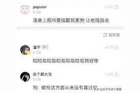 “因为怕鬼，凌晨把狗摇醒让它陪我去上厕所？哈哈哈哈哈哈！”图片