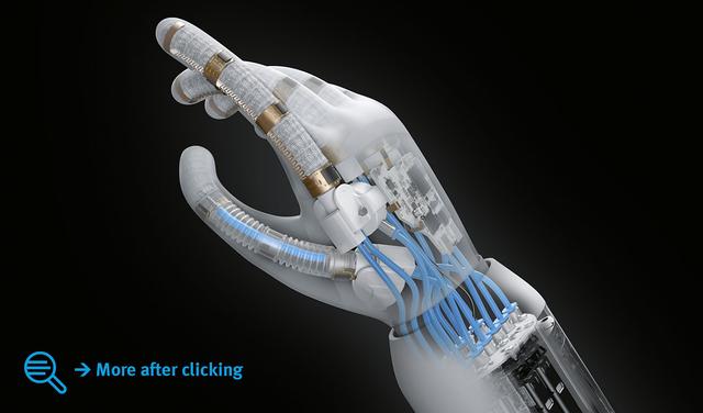 德国制造的仿人机械手，拥有十二个自由度，高度还原人手动作