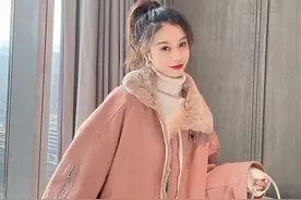 糖果色美少女：粉色兔毛派克服棉衣女冬季新款小个子加厚加绒棉服图片