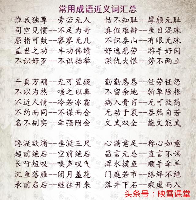 成语中有反义词都有哪些（300个成语反义词400个成语近义词和孩子一起学成语吧）
