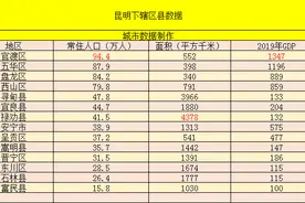 云南昆明下辖区县数据——官渡区经济总量第一，五华区第二图片