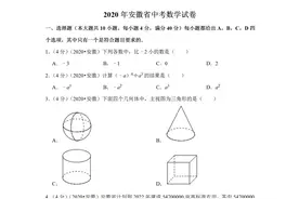 2020年中考数学真题：安徽省中考数学试卷图片