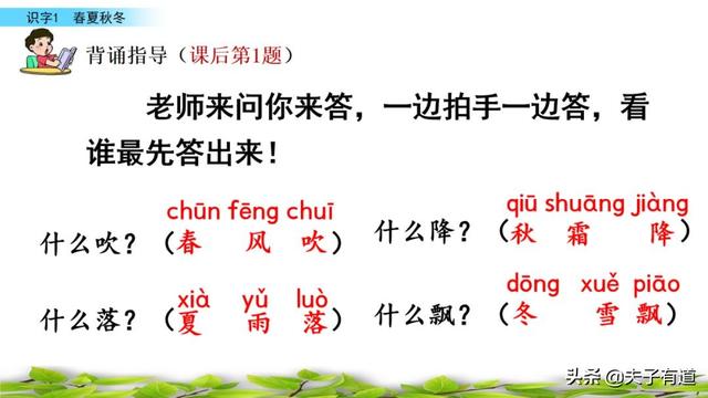 部编版一年级下册语文《春夏秋冬》知识点+图文讲解，给孩子预习