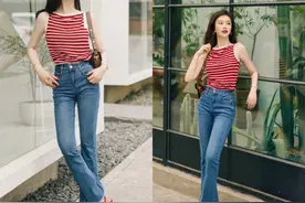 今夏突然火了一种新搭配叫：蓝色牛仔裤+小红鞋，越看越心动图片