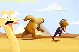 熊出没：光头强和熊二比赛跑步，绕地球跑了一圈，到埃及一日游视频封面