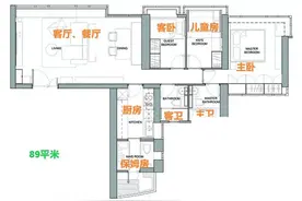 香港89平米，4房3卫还带保姆房！原来户型小也能“挤”出很多房间图片