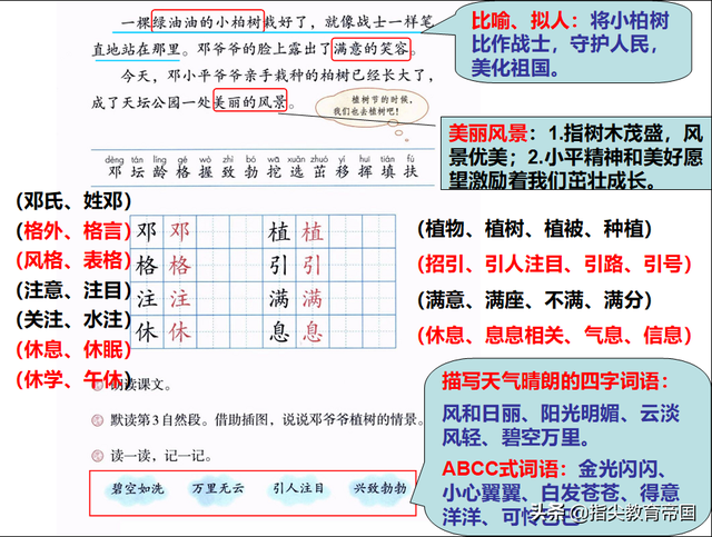 二下第四课《邓小平爷爷植树》知识梳理，假期这样学，语文没问题