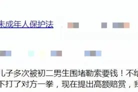 孩子多次被初二男生围堵勒索要钱，家长赶到恼怒之下打了对方一拳，现在对方提出高额赔偿，该如何应对？图片
