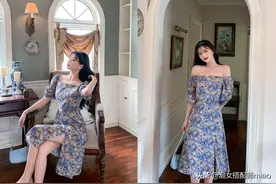 今年流行的碎花连衣裙，好看又减龄，上身超显瘦图片