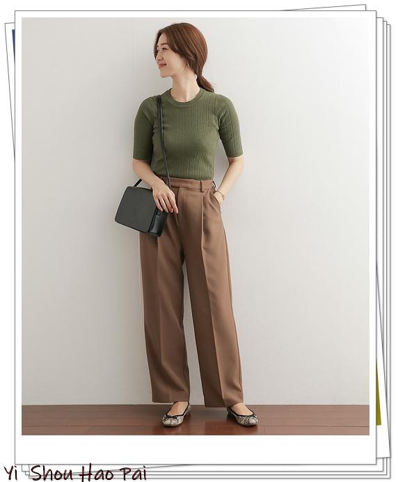 小个子穿出高级感,浅绿色上衣配白色休闲裤大气优雅,少女感十足(绿色