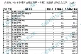 安徽省2021年普通高校招生高职（专科）院校投档分数及名次图片