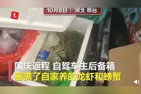父亲抓龙虾螃蟹塞满儿子后备箱，网友：有一种爱叫父母装的行李图片