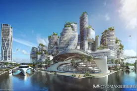 国外大神创作3Dmax未来城市，VRay只打一个光，效果超写实图片