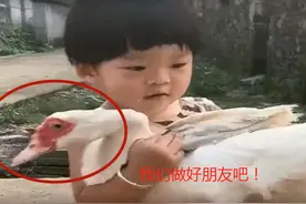 宝宝到外婆家串门，变成“小村霸”，鸭子见了她“躲着走”图片