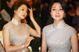 殷桃“越胖越好看”，穿灰色旗袍温柔典雅，这身材太让人羡慕了图片
