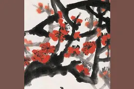 红梅枝杆遒劲，朵朵绽放，绘出了梅花倔强坚韧的个性图片