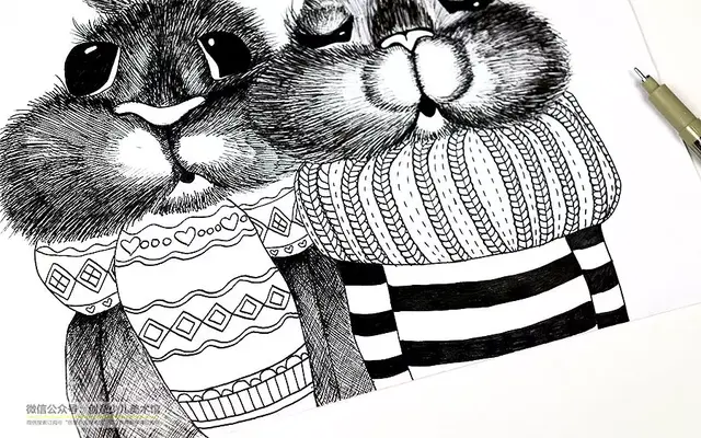 创意儿童画教程｜带围脖的小兔子