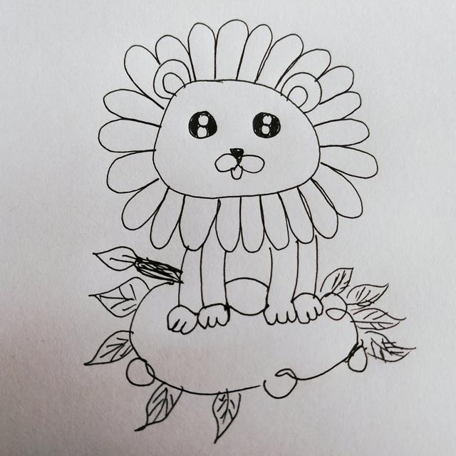 儿童手绘简笔画分享：一只彩色的卡通狮子