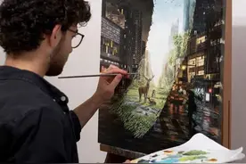 一笔毁所有？他"自毁式"创作画出的反差世界，效果震撼！看懵了图片