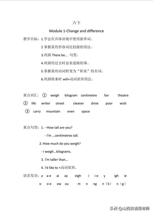 六年级英语上下册知识点总结
