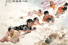 名家巨幅抗洪防汛画，气势恢宏图片