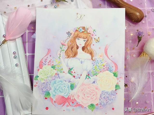 颜值超高的人物插画教程，带你用水彩描绘梦幻少女童话