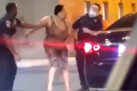 美国黑人女子对警察的脸左右挥拳猛打，另一名警察把她直接打晕图片