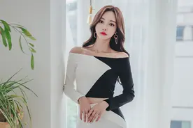 黑白幻影魔术几何拼花诱惑裙图片