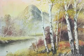绘画教程85—刀画经典白桦树配上秋景，简直太美了图片