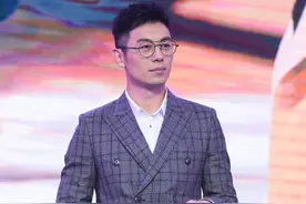 戴着黑框眼镜的朱亚文，一身格子西装太显斯文图片