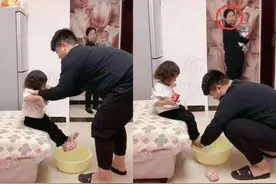 爸爸“逼”女儿给自己洗脚，被奶奶发现后，爸爸的表情也太逗了图片