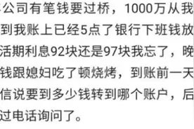 公司的1000万放我账户，放了一晚上利息92元，我跟媳妇吃了顿烧烤图片