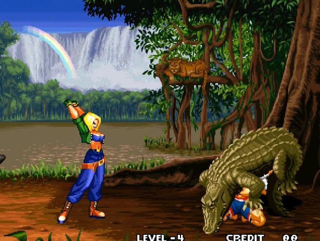 经典街机《饿狼传说》怪不得东丈没女朋友，原来训练时被鳄鱼咬了