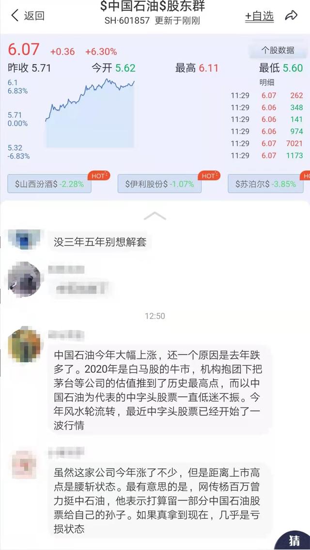 中石油股票行情（上升为A股第6大权重股）