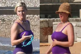 水果姐到海边，产后10月肚腩仍明显却获赞，精灵王子抱长子很疼爱图片