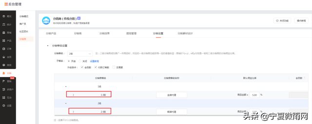 商城分销商子等级设置介绍