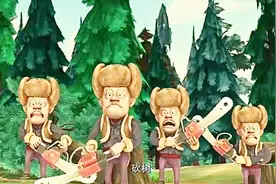 熊出没：光头强有分身术，4个光头强一起砍变成树的熊大视频封面