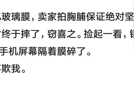 卖家保证手机膜绝对抗摔，手机终于摔了，捡起一看膜完好，屏碎了图片