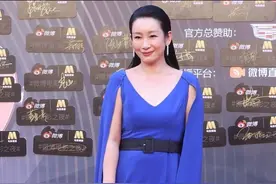 秦海璐身穿披肩裙装，好有女王气质，配上整洁的发型，优雅大气图片