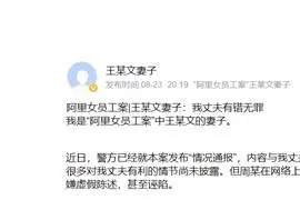 “阿里女员工被侵害案”王某文妻子发声，提出5点疑问，称丈夫有错无罪图片