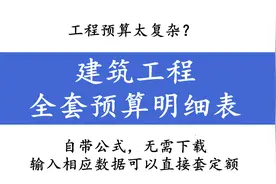 工程预算太复杂？建筑工程全套预算明细表，输入单价可直接套定额图片