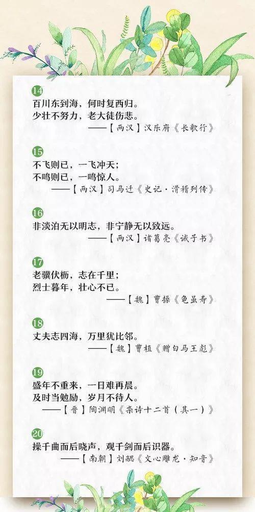 人民日报推荐60句励志古诗，让孩子感受古人的胸襟气度和思想情怀