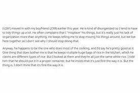 “我只是把男友的米混一起，怎么就错了？”网友：建议分手图片