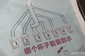 以下哪个杯子能够接到水？说出你的答案！图片